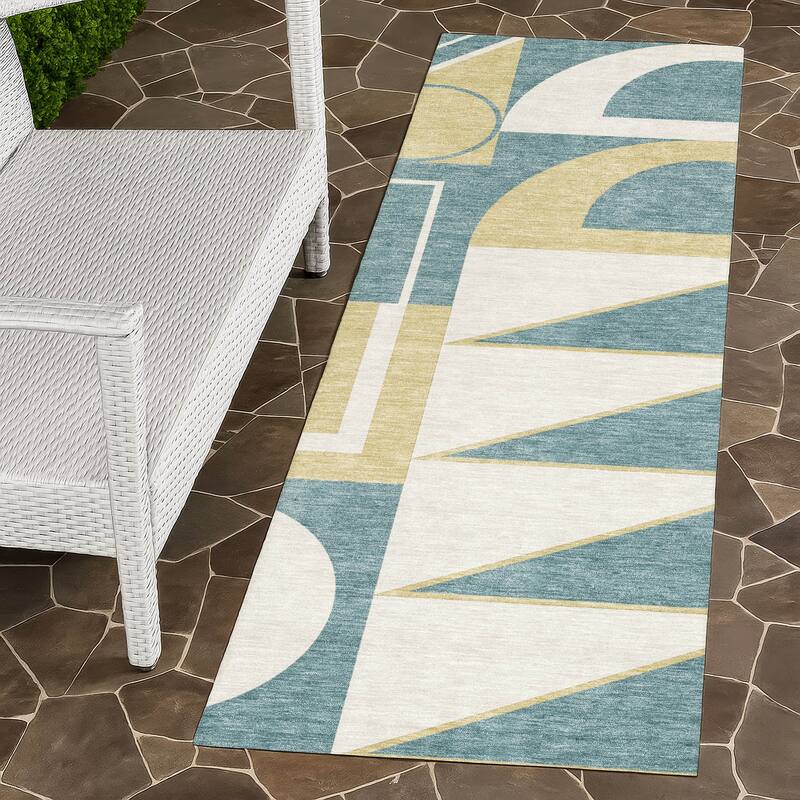 Machine Washable Indoor/ Outdoor Modern Crowley Chantille Rug - Teal - 2'3" x 7'6"