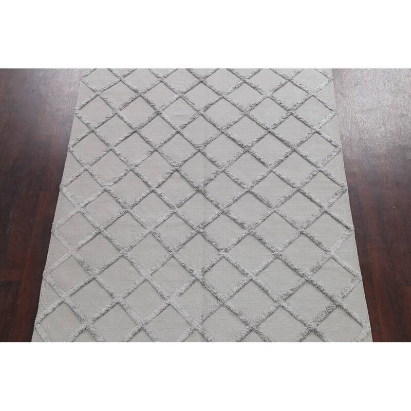 Wool/ Viscose Modern Oriental Kilim Trellis Area Rug Hand-woven - 6'1" x 8'7"