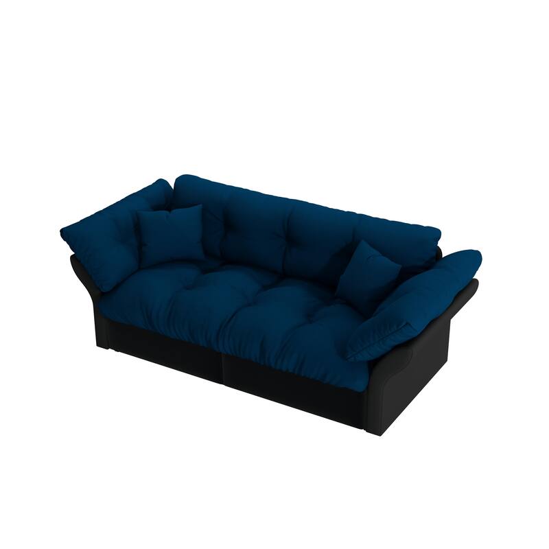 74.8" Queen Sleeper Sofa - 3-in-1 Tufted Velvet Loveseat with Pull-Out Bed & 2 Pillows, Multi-Functional