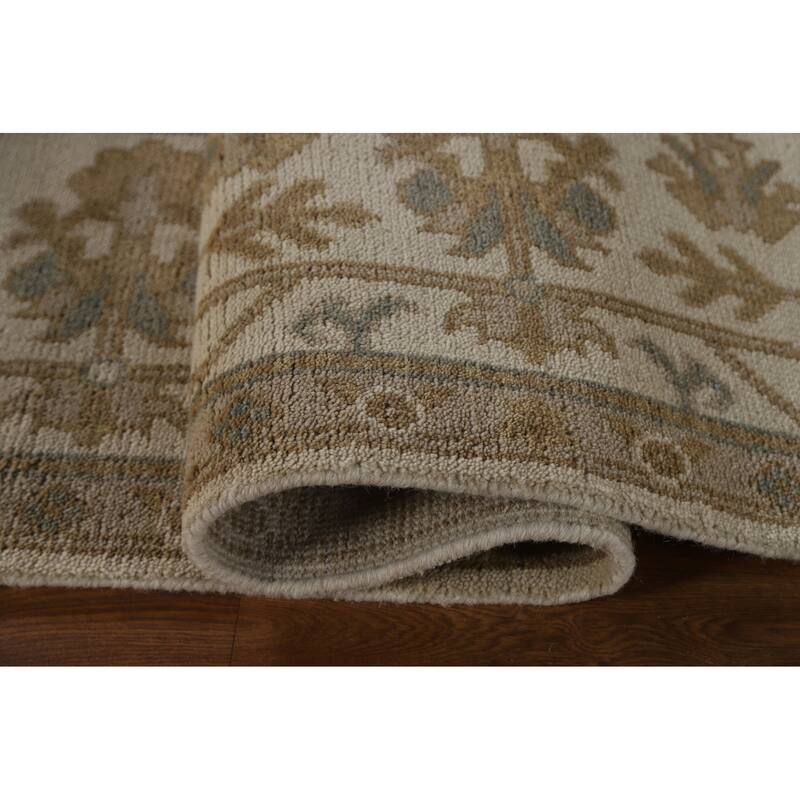 Floral Beige Oushak Oriental Area Rug Handmade Wool Carpet - 8'0"x 10'2"
