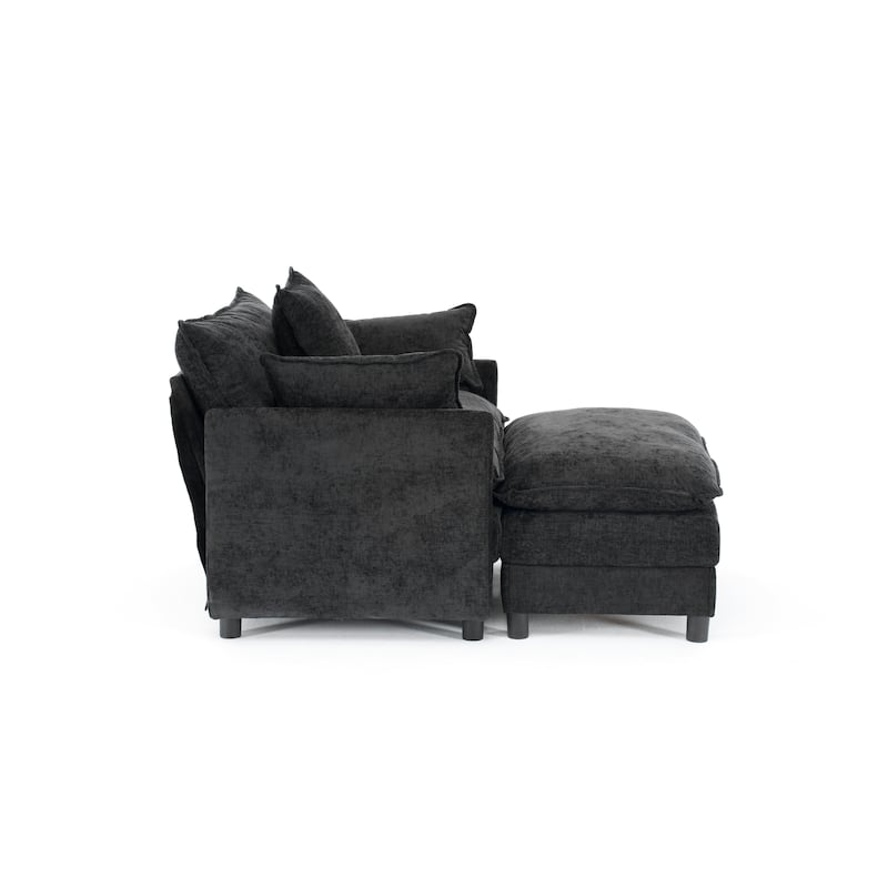 Chenille Upholstered Accent Chair & Ottoman Sets, Sofa Chair Reading Chair for Living Room Bedroom