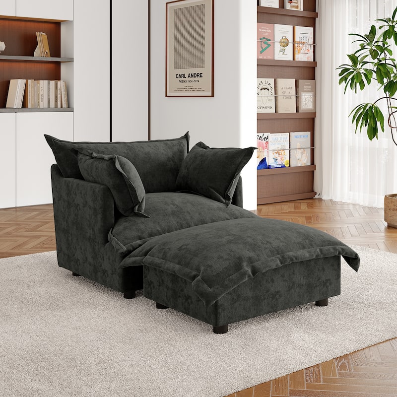 Double Layer Cushion Comfy Cloud Modular Sectional Sofa Set - Single Armchair+Ottoman-Dark Grey - Symmetrical