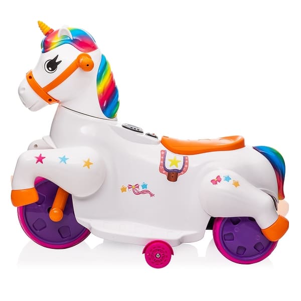 slide 2 of 11, Colorful Unicorn stroller,Electric Toy Bike wTraining Wheels and Music Kids - Colorful - Assembly Required