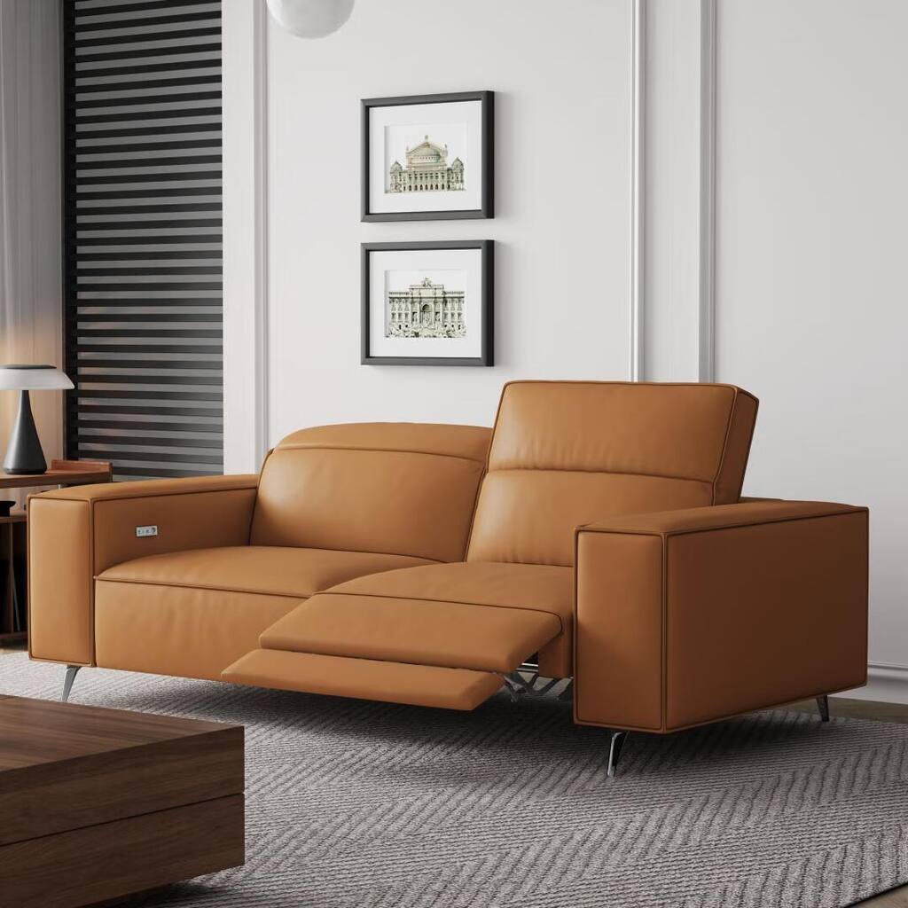 76.77'' Modern Leather Recliner Sofa, Power Reclining, Adjustable, Ergonomic Design, Living Room Furniture