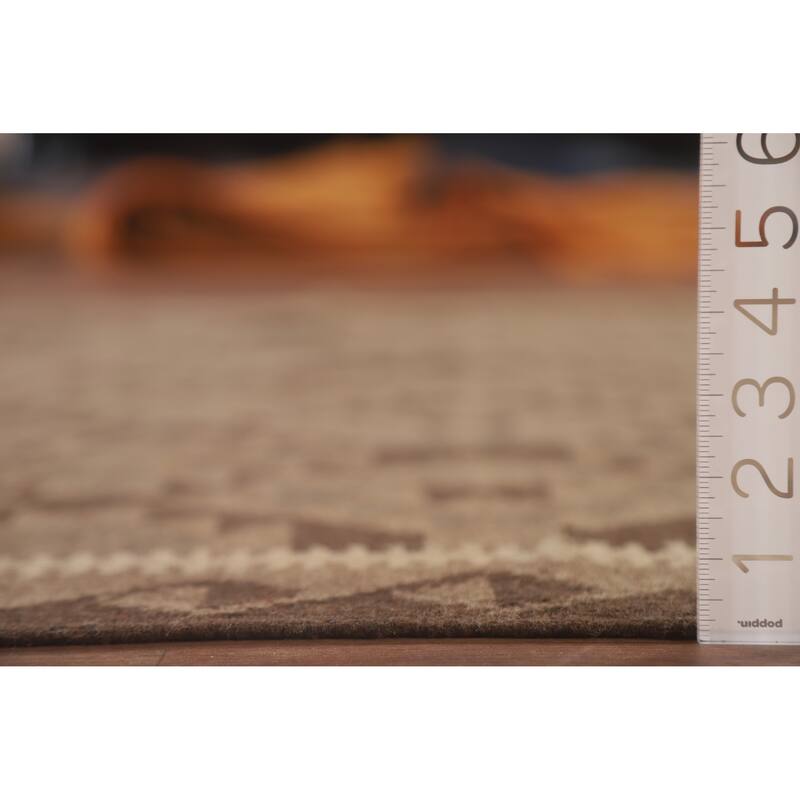 Hand Woven Oriental 100% Wool Carpet Southwestern Geometric Brown Kilim Area Rug - 9' 9'' X 6' 8''