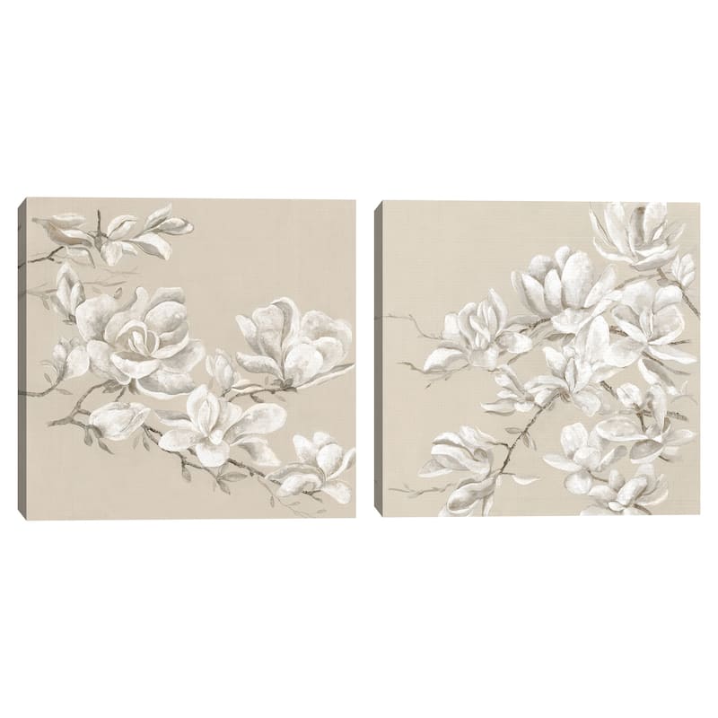 Neutral Magnolia I, Neutral Magnolia II by Maya Woods Canvas Art Prints