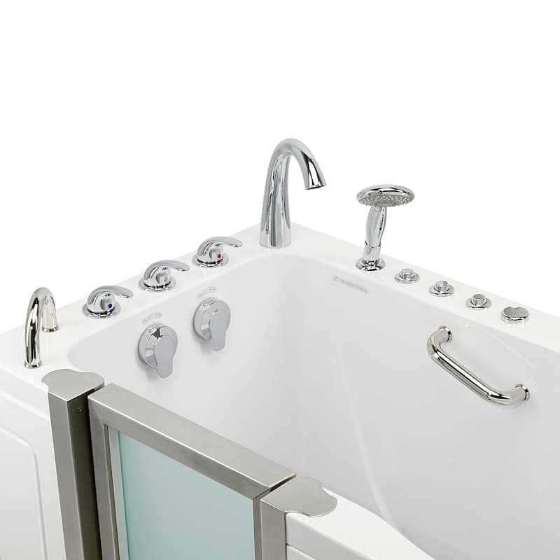 Ella Deluxe 30"x55" Acrylic Air and Hydro Massage Walk-In Bathtub, Inward Swing Door, 5 Piece Fast Fill Faucet, 2" Dual Drain