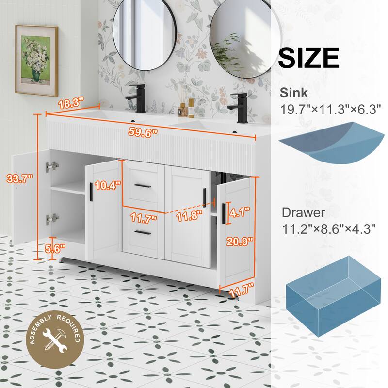 Wavy Line 30"/36"/48" Bathroom Vanity Set with Sink & Faucet