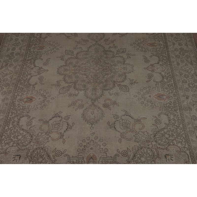 Tabriz Persian Vintage Rug Handmade Living Room Wool Carpet - 9'7" x 13'0"