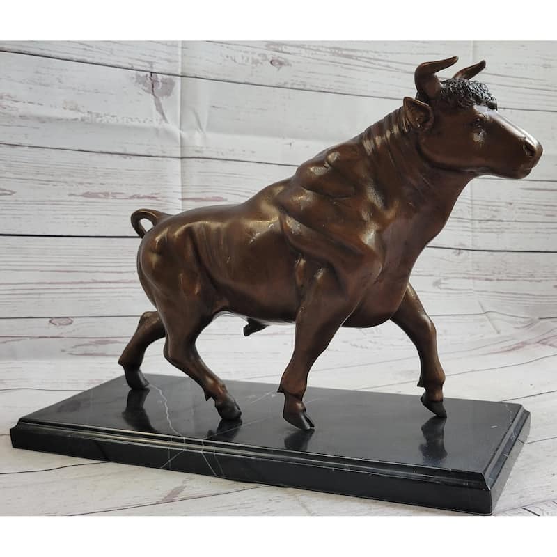 Bull Bronze Metal Sculpture Statue Lost Wax Casting On Black Marble 11 Inches X 18 Inches