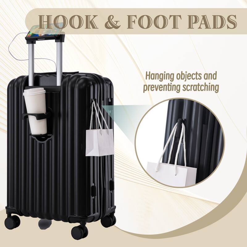 Carry on Hardshell 3 Piece ABS Luggage Set with Cup Holder & USB Port & Phone Holder