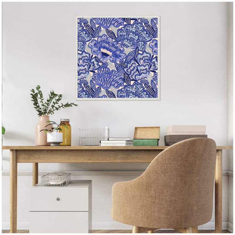 Kate and Laurel Sylvie Painted Flowers Blue Framed Canvas by Carrie Cantwell