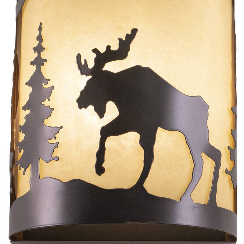 Yellowstone 1 Light Bronze Rustic Moose Tree Flush Indoor Outdoor Wall Sconce - 8-in W x 11-in H x 5-in D