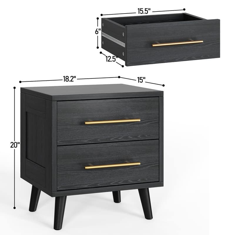 Modern Nightstand Bedside Table Storage, Side End Table for Bedroom with 2 Drawers