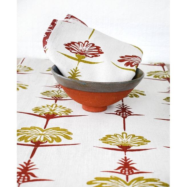 French Home Set of 4 Tropical Garden Napkins - Crimson & Chartreuse