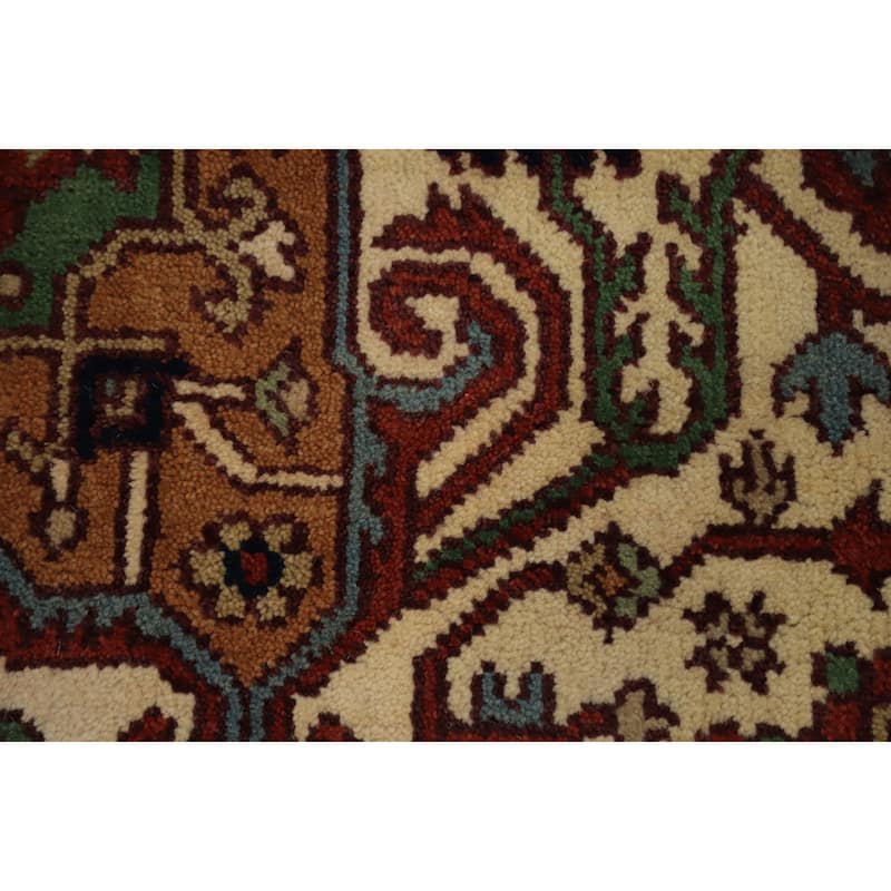 Hand Knotted Oriental 100% Wool Carpet Traditional Medallion Oranges & Rust Heriz (serapi) Area Rug - 9' 9'' X 7' 11''