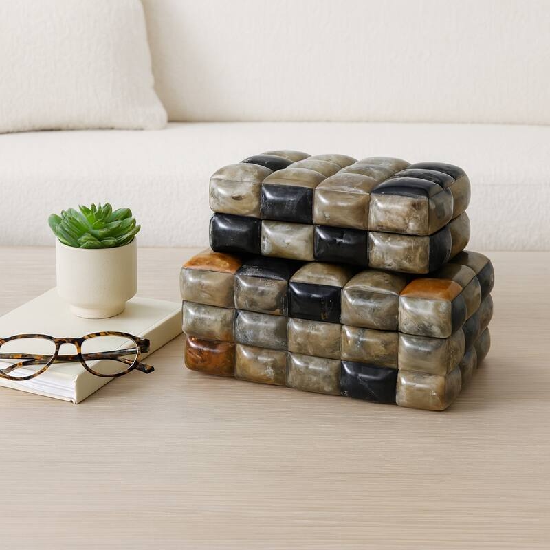 Resin Boxes Woven Glossy Block Texture (Set of 2) - 10", 12" Black - 12.5" x 8" x 5.5"