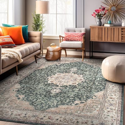 World Rug Gallery Traditional Oriental Medallion Washable Non Slip Area Rug