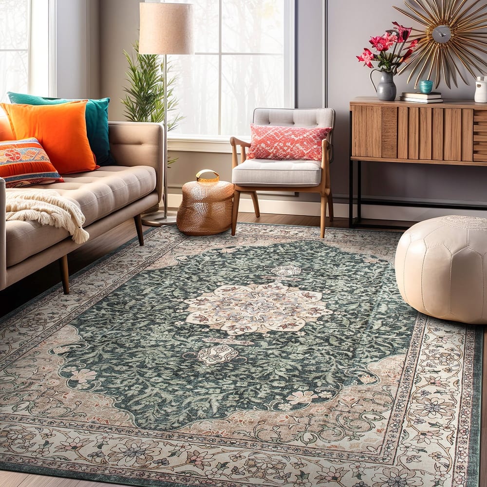 World Rug Gallery Traditional Oriental Medallion Washable Non-Slip Area Rug