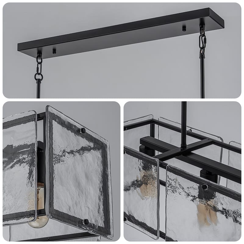 Modern 39.37" Large Rectangle Water Ripple Glass Chandelier for Dining Room - W39.4"