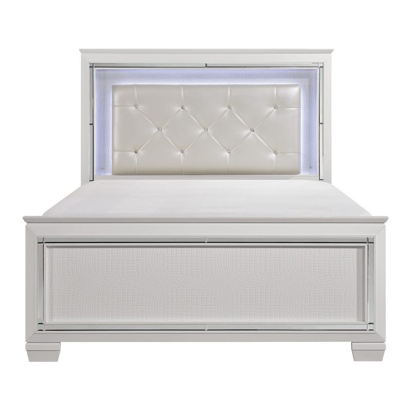 Noah California King Bed, LED Backlit Crystal Tufted Headboard, White