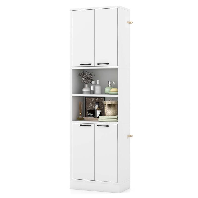 Costway 75" Tall Bathroom Storage Cabinet with 4 Doors & 2 Open - See Details - White