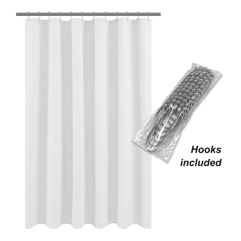 Dobby Waffle Shower Curtain with 12 Metal Hooks