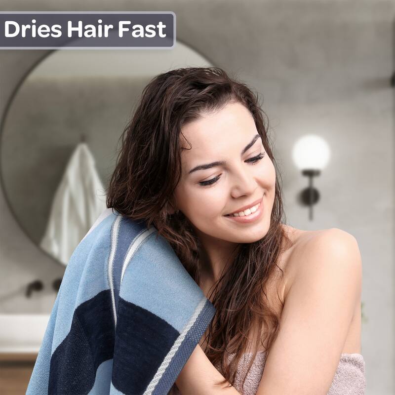 6PC Towel Set - Absorbent Cotton Bathroom Accessories Solid and Striped Towels by Windsor Home