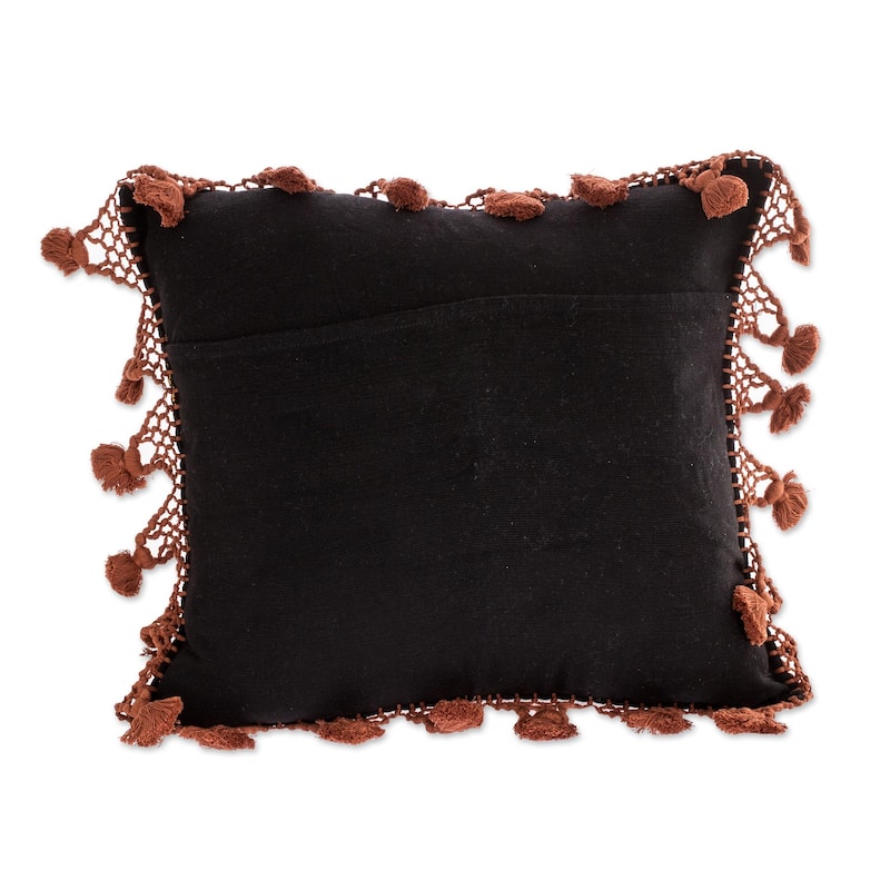 Novica Handmade Coban Culture In Orange Cotton Cushion Cover