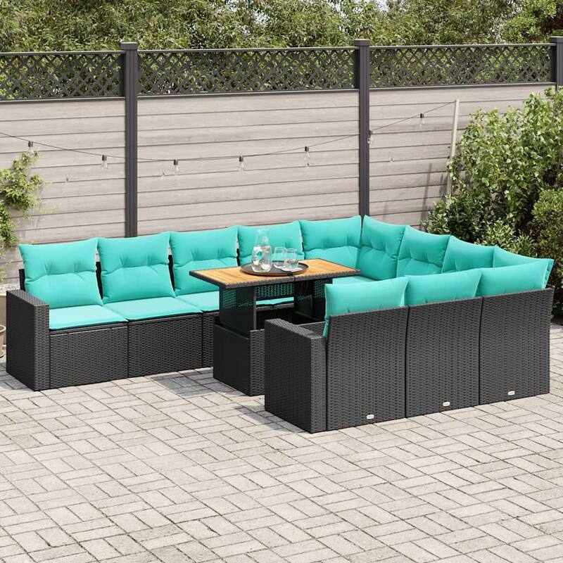 vidaXL Patio Sofa Set with Cushions Outdoor Lounge Set 11 Piece Poly Rattan - 21.7 x 24.4 x 27.2