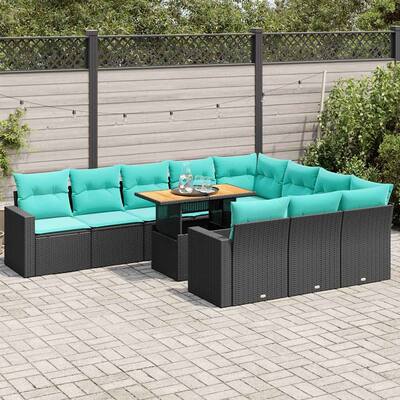 vidaXL Patio Sofa Set with Cushions Outdoor Lounge Set 11 Piece Poly Rattan - 21.7 x 24.4 x 27.2