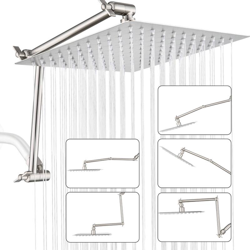 Bathlet 10 inch Rain Shower Head with Height/Angle Adjustable Extension Arm