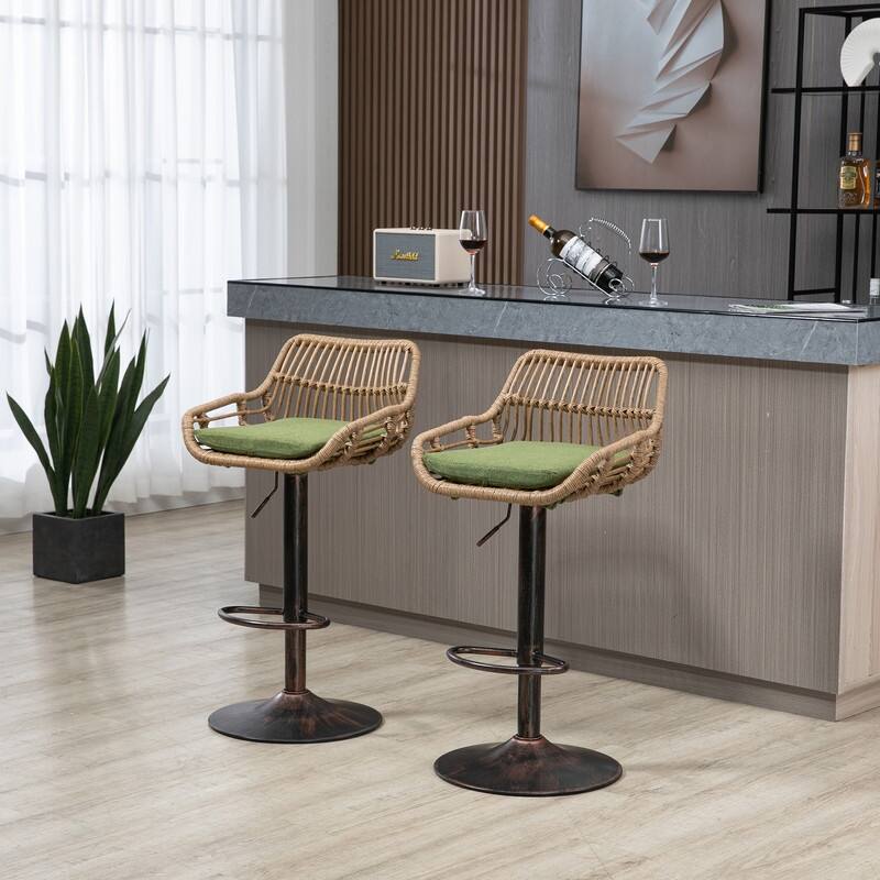 Modern Swivel Bar Stools Set of 2 Adjustable Counter Height Chairs with Footrest for Kitchen, Dining Room