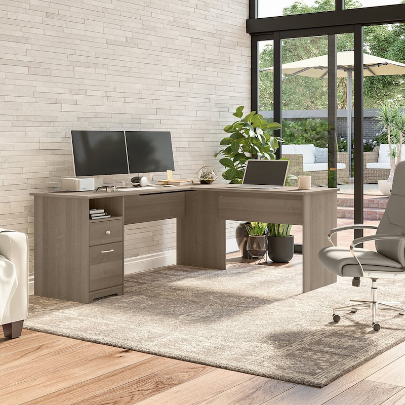 72W L-shaped Computer Desk with Drawers by Bush Furniture - Ash Gray