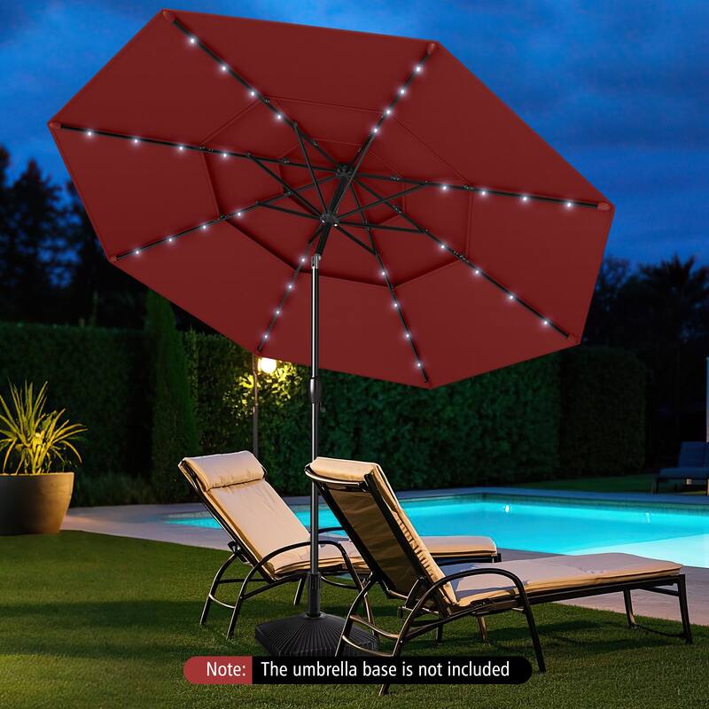 Polyester 10.3ft Solar LED Patio Umbrella with Auto Tilt and Crank
