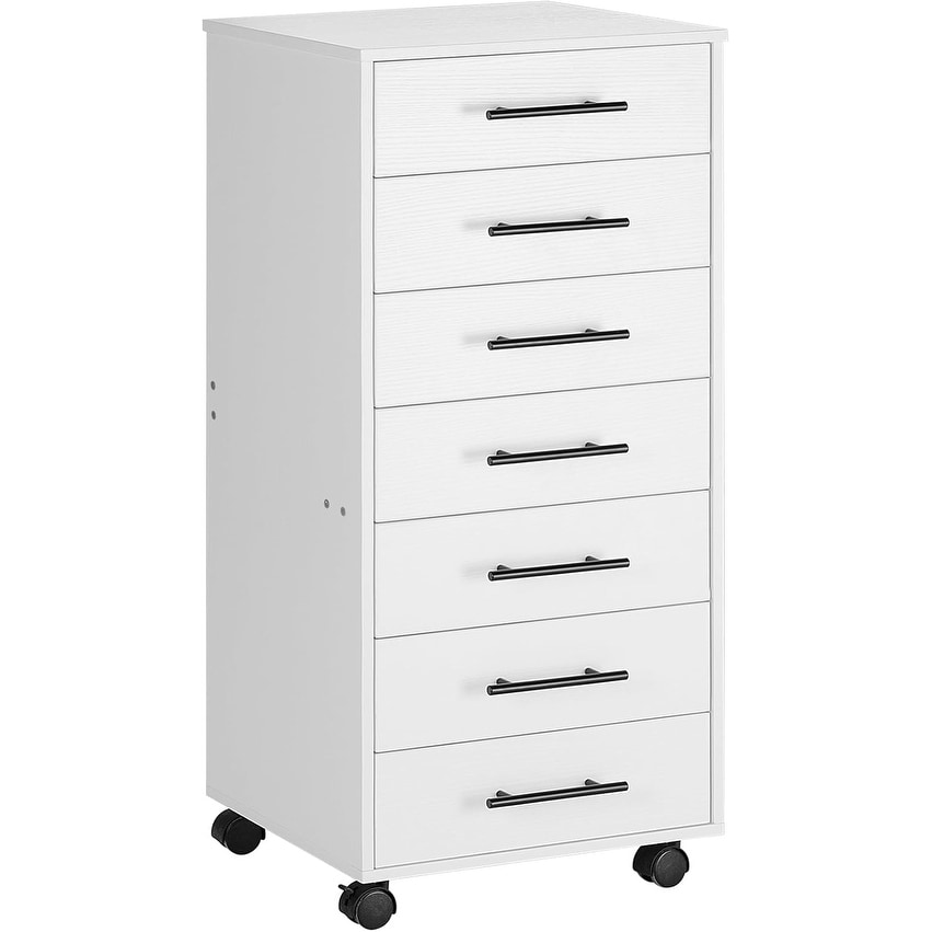 7-Drawer Mobile Storage Cabinet, White Wooden File Organizer for Home Office, Easy Assembly with Casters
