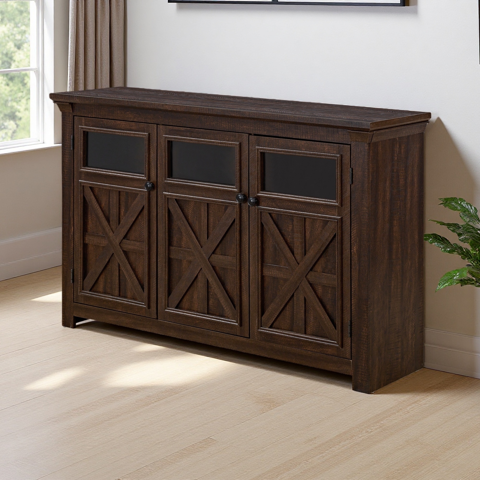 Farmhouse Sideboard Buffet Cabinet with 3 Doors & Adjustable Shelf, Kitchen, Coffee Bar & Living Room Storage