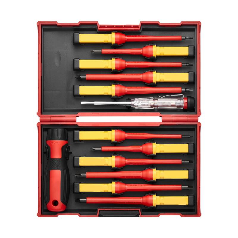 13 Piece Plastic Insulated Screwdriver Tool Set Ideal for Electricians or Industrial Technicians - 8.26" x 5.1" x 1.6"