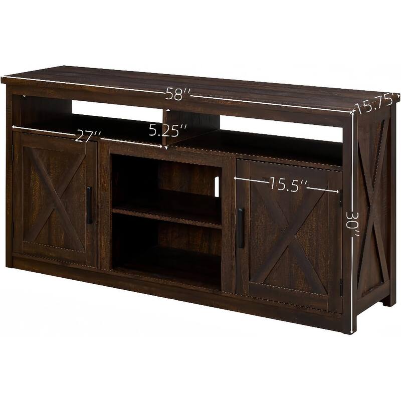 Roomfitters Farmhouse TV Stand for TVs up to 65", Modern Entertainment Center with 4 Open Storage