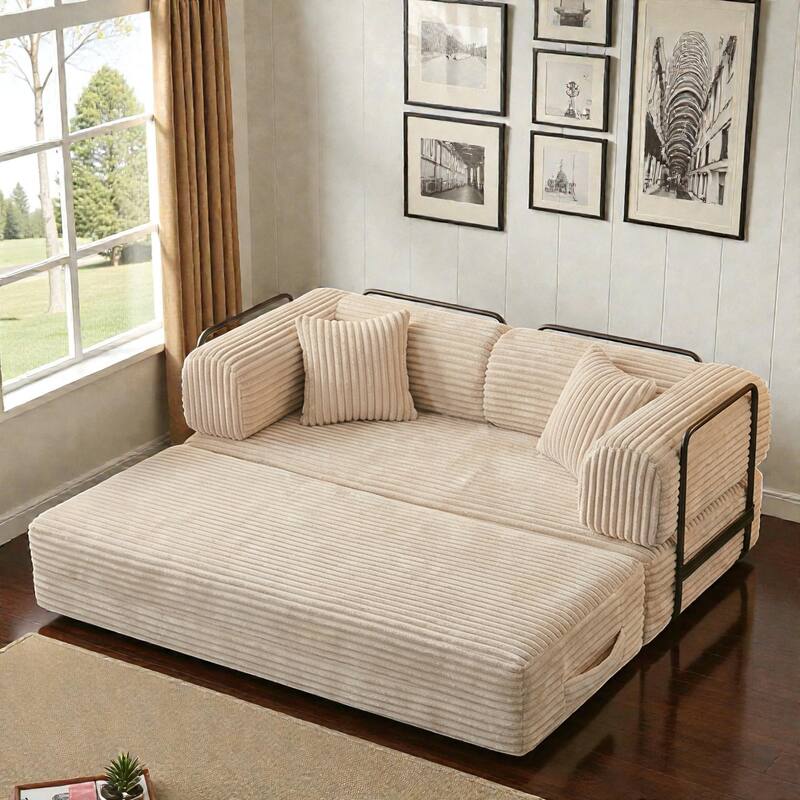 Compression Sofa Bed Convertible Floor Futon Couch, 2 Seat Boneless Modular Loveseat with Corduroy Fabric