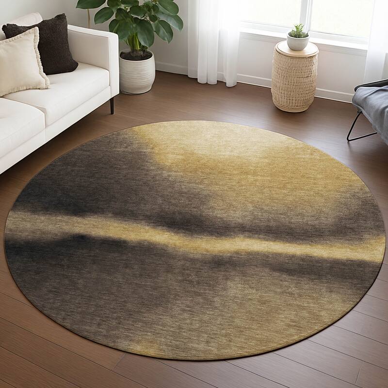 Machine Washable Indoor/ Outdoor Modern Landscape Chantille Rug