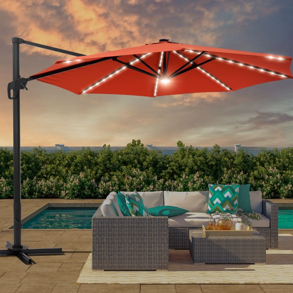 LIVOOSUN 11FT LED Patio Cantilever Umbrella w/Cross Base