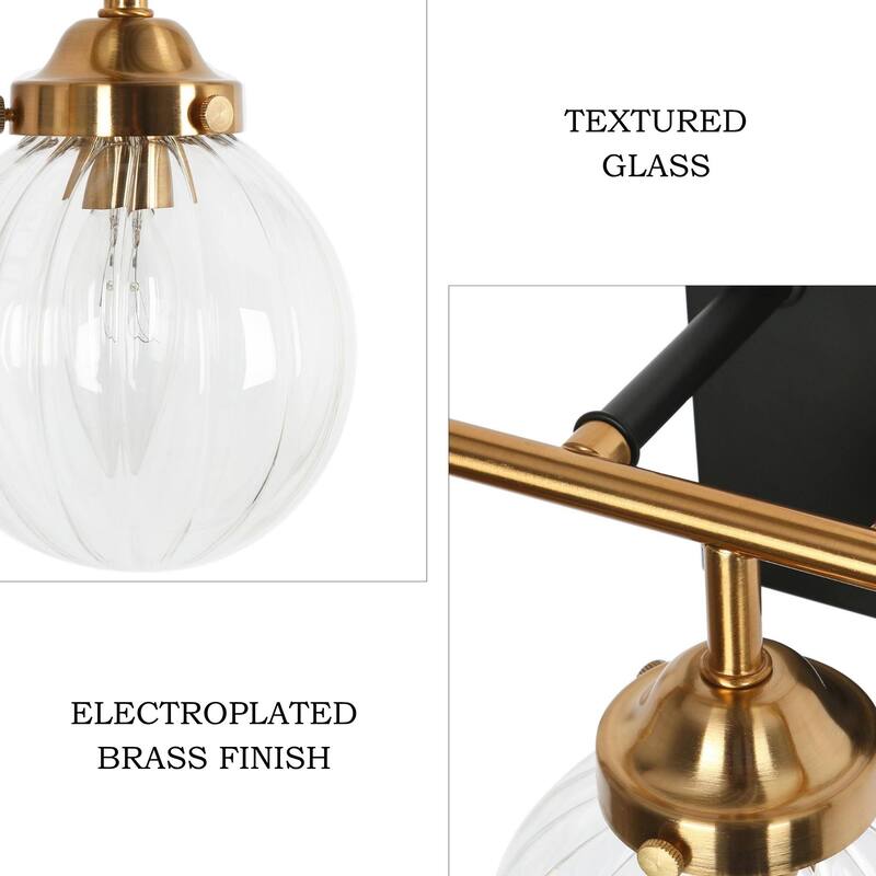 Modern Black Gold 3-Light Bathroom Vanity Light Wall Sconces with Ribbed Glass - L 21.5" x W 6.5" x H 8"