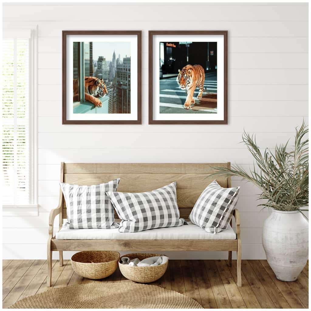 Kate and Laurel Urban Tiger City 2 Piece Framed Wall Art Print Set by Michael Schauer