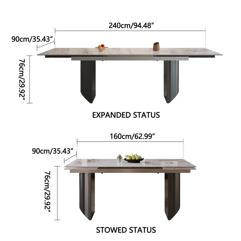 9 - Piece 94.48'' Extendable Sintered Stone Dining Table with 8 Chairs Dining Set