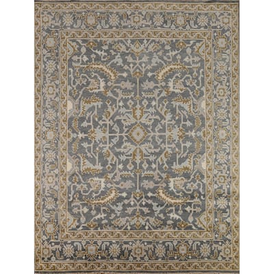 All-Over Gray Oushak Indian Area Rug Hand-Knotted Wool Carpet - 8'1"x 9'11"