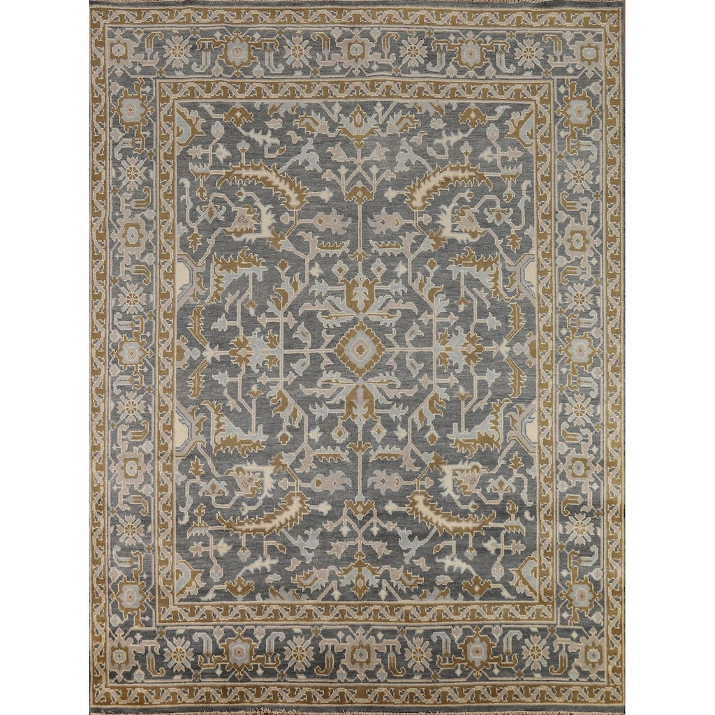 All-Over Gray Oushak Indian Area Rug Hand-Knotted Wool Carpet - 8'1"x 9'11"