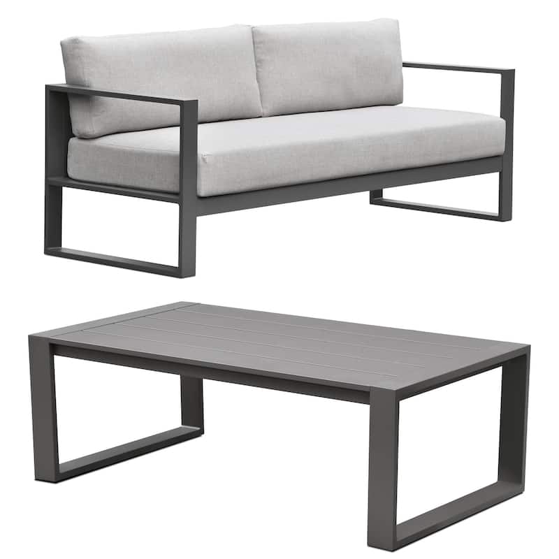 Navarro Outdoor 2-Piece Lounge Set with Cushions, Mocha