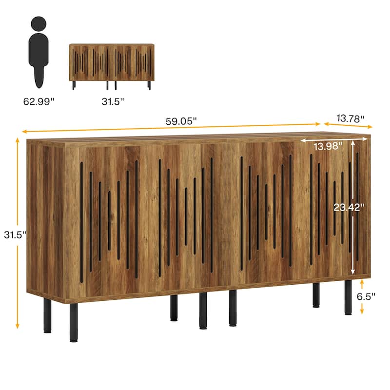 Sideboard Buffet Cabinet with Doors & Adjustable Shelves (Set of 2)