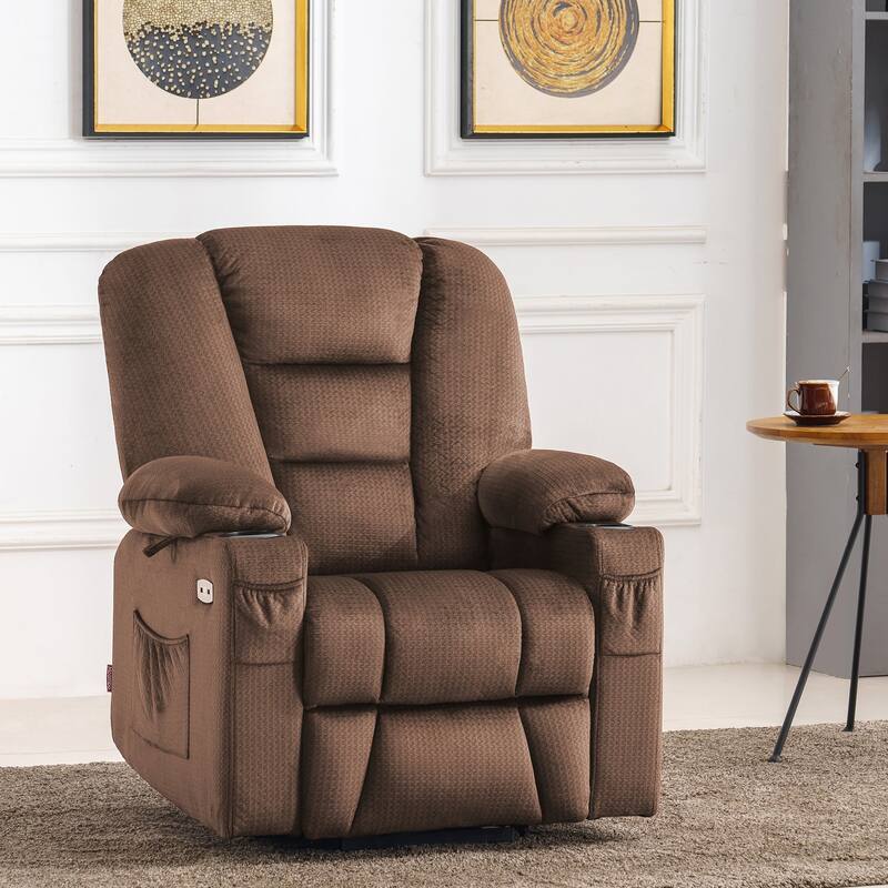 MCombo Small Power Lift Recliner Chair with Massage and Heat for Short Elderly People, Fabric 7569 - Brown